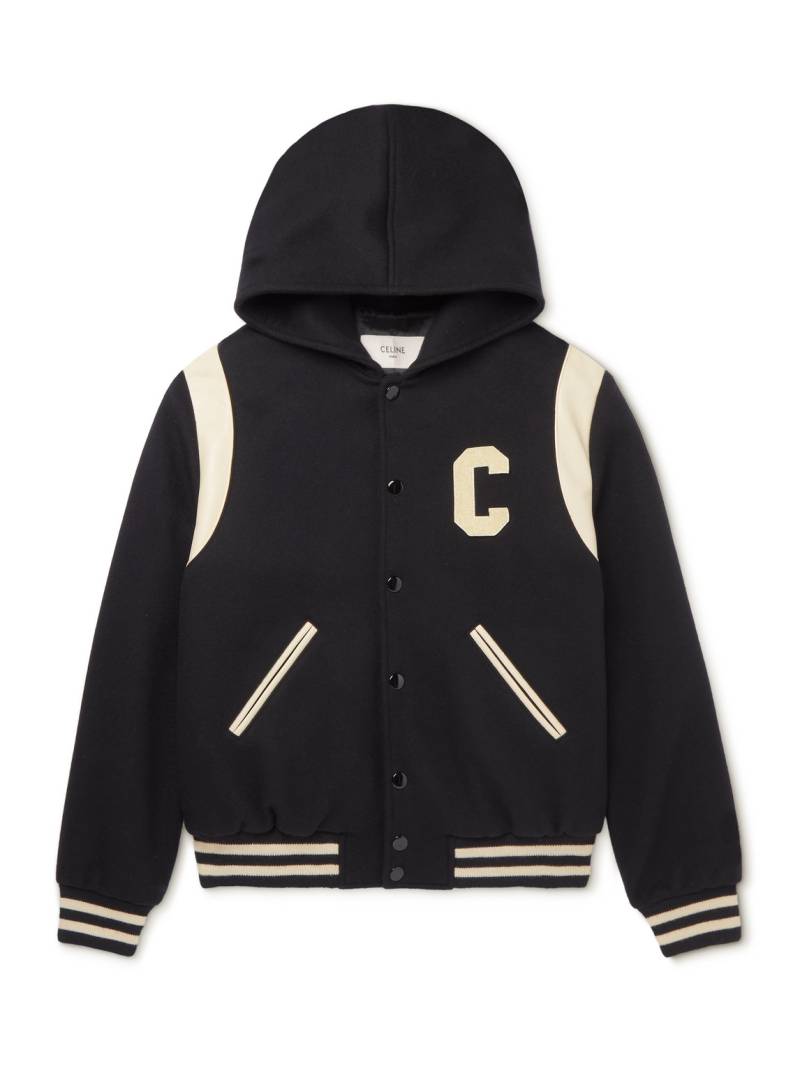 CELINE - Appliquéd Wool and Cashmere-Blend Hooded Varsity Jacket - Men - Black - IT 52 von CELINE