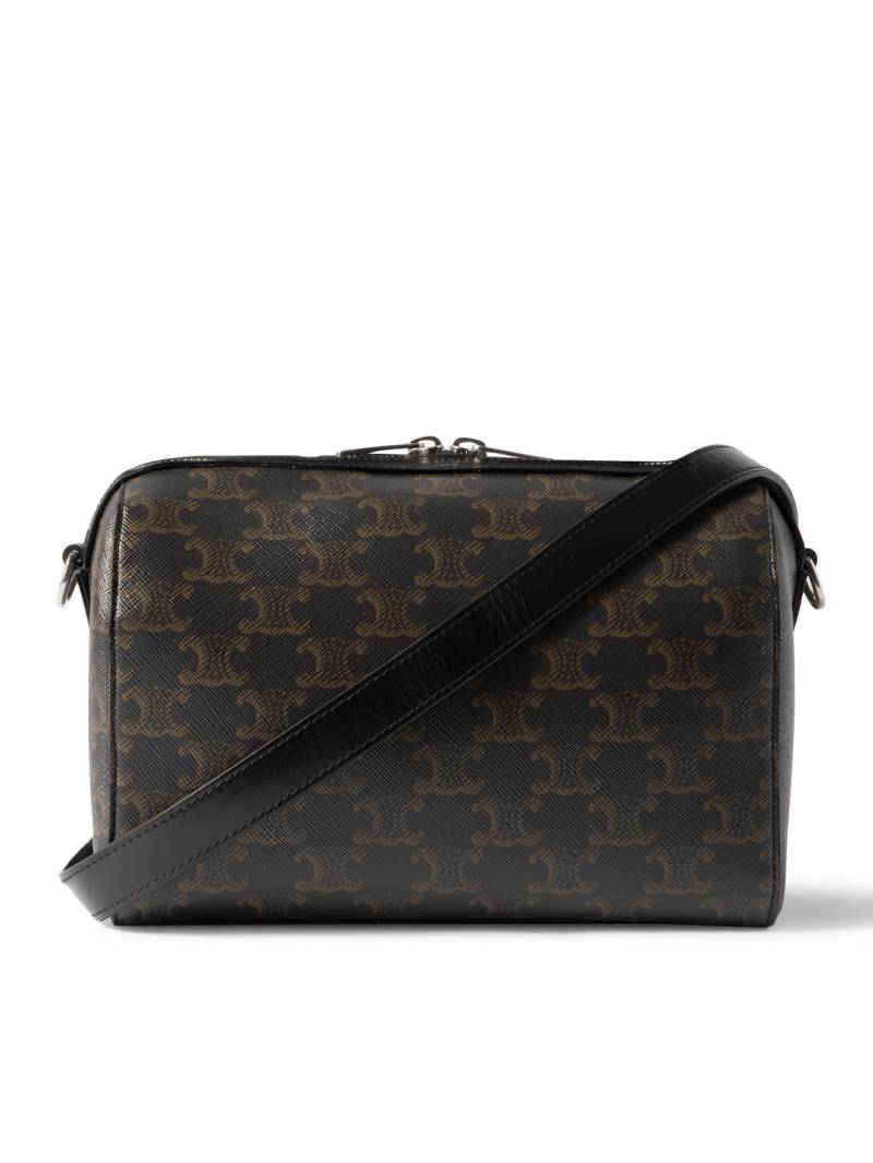 CELINE - Boston Mini Leather-Trimmed Monogrammed Coated-Canvas Messenger Bag - Men - Black von CELINE