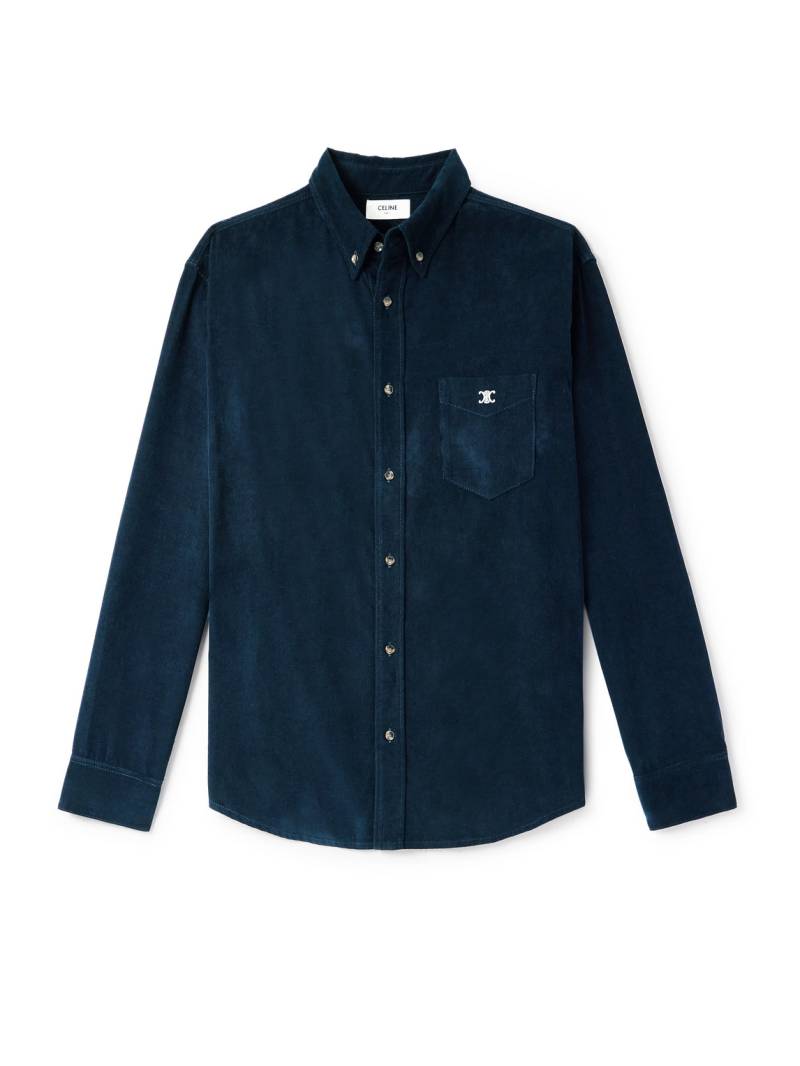 CELINE - Button-Down Collar Logo-Embroidered Cotton-Corduroy Shirt - Men - Blue - XXL von CELINE
