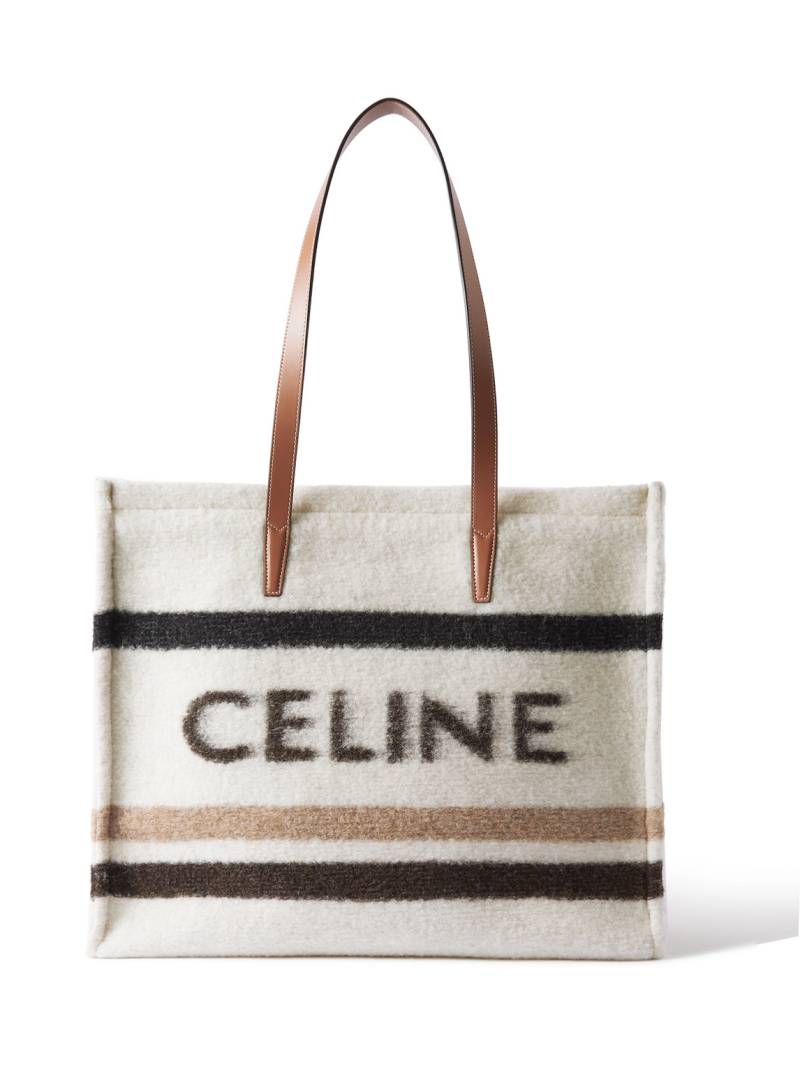 CELINE - Cabas Large Leather-Trimmed Striped Logo-Print Brushed-Knit Tote Bag - Men - Neutrals CELINE - Cabas Large Leather-Trimmed Striped Logo-Print Brushed-Knit Tote Bag - Men - Neutrals von CELINE