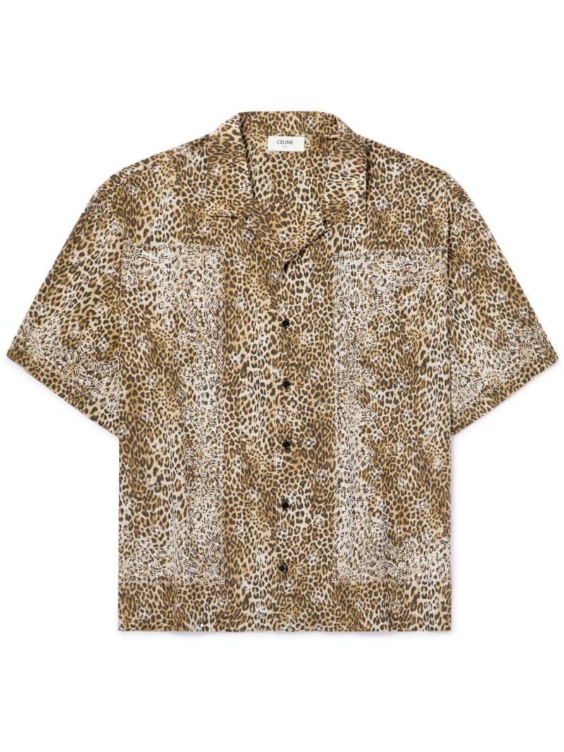 CELINE - Camp-Collar Bandana and Leopard-Print Silk Shirt - Men - Brown - EU 41 von CELINE
