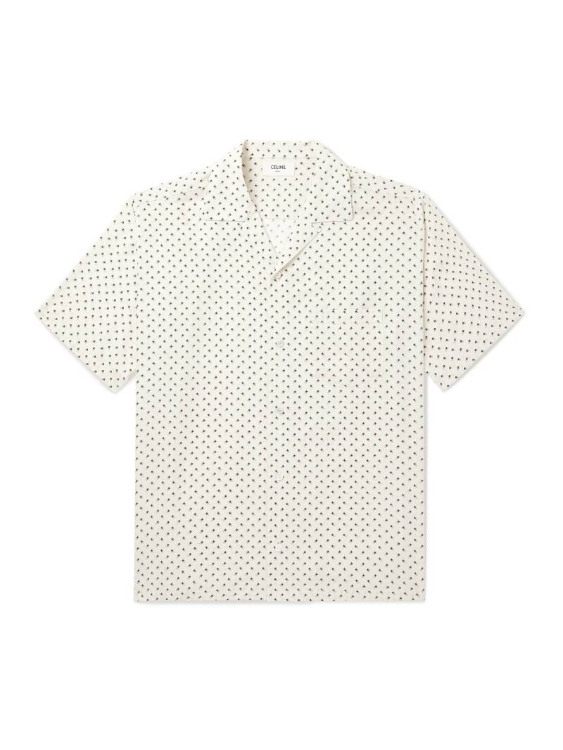 CELINE - Camp-Collar Logo-Print Voile Shirt - Men - Neutrals - EU 41 von CELINE