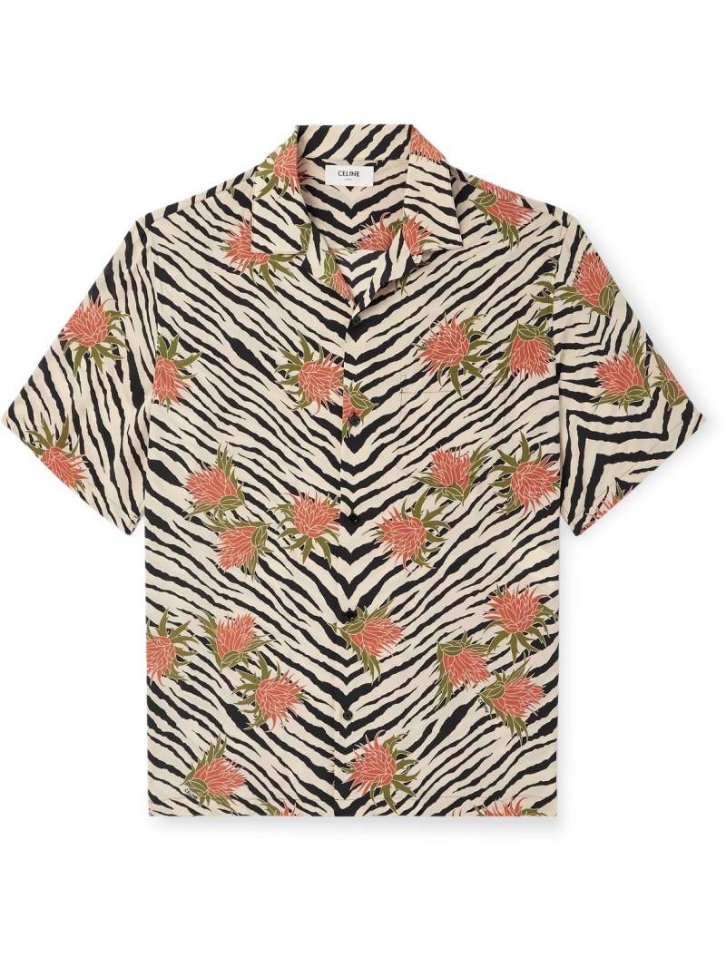 CELINE - Camp-Collar Printed Silk Crepe de Chine Shirt - Men - Neutrals - EU 38 von CELINE