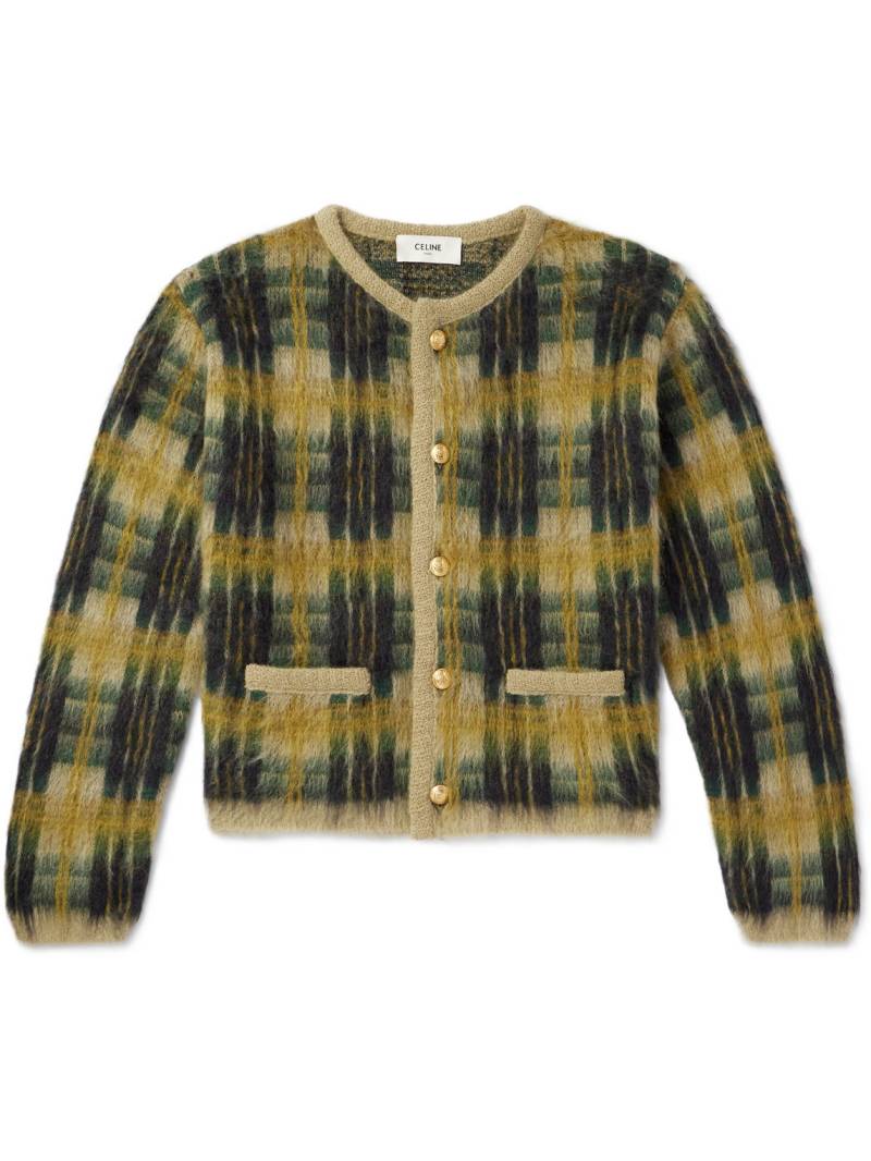 CELINE - Checked Brushed Jacquard-Knit Cardigan - Men - Green - XL von CELINE