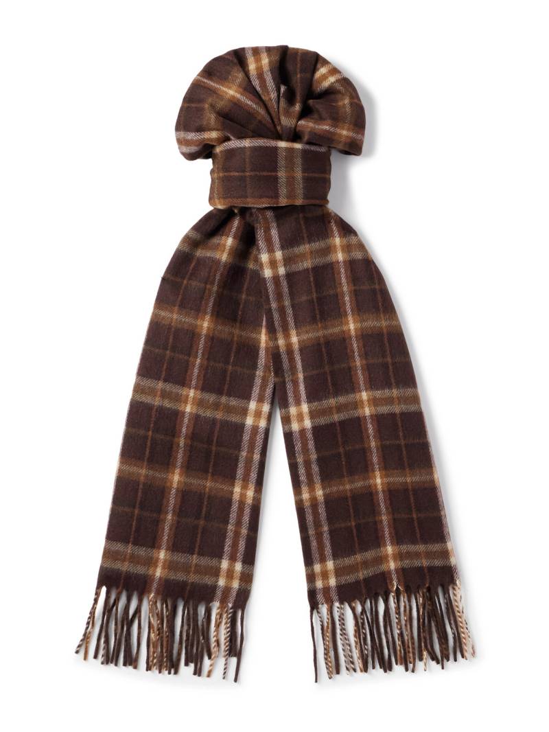 CELINE - Checked Fringed Cashmere Scarf - Men - Brown von CELINE