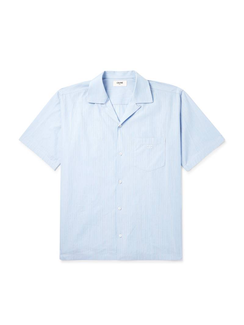 CELINE - Convertible-Collar Logo-Embroidered Striped Cotton-Poplin Shirt - Men - Blue - EU 41 von CELINE