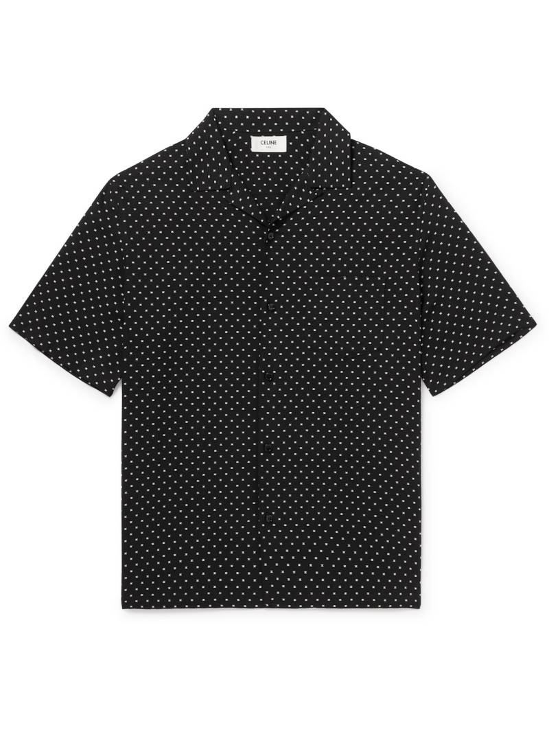 CELINE - Convertible-Collar Logo-Print Woven Shirt - Men - Black - EU 42 von CELINE