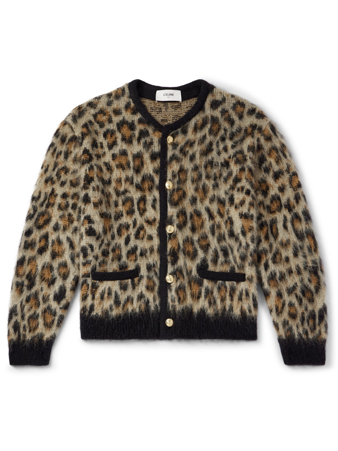 CELINE - Cropped Leopard-Print Mohair-Blend Cardigan - Men - Animal print - XXL von CELINE