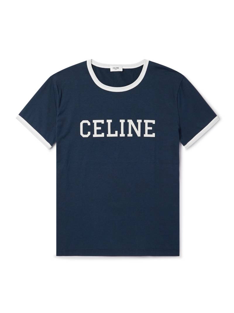 CELINE - Cropped Logo-Appliquéd Cotton-Jersey T-Shirt - Men - Blue - M von CELINE