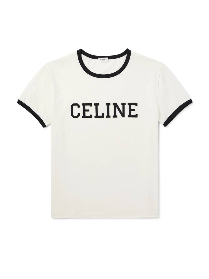 CELINE - Cropped Logo-Appliquéd Cotton-Jersey T-Shirt - Men - Neutrals - S von CELINE