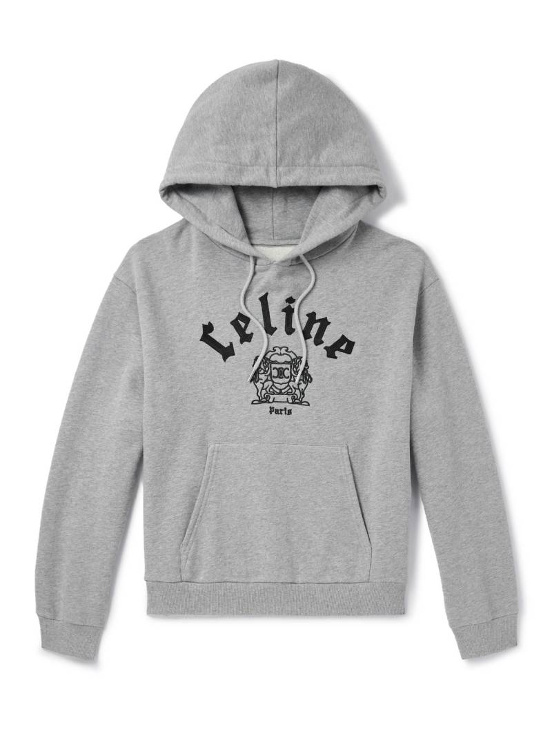 CELINE - Cropped Logo-Embroidered Cotton-Jersey Hoodie - Men - Gray - XS von CELINE