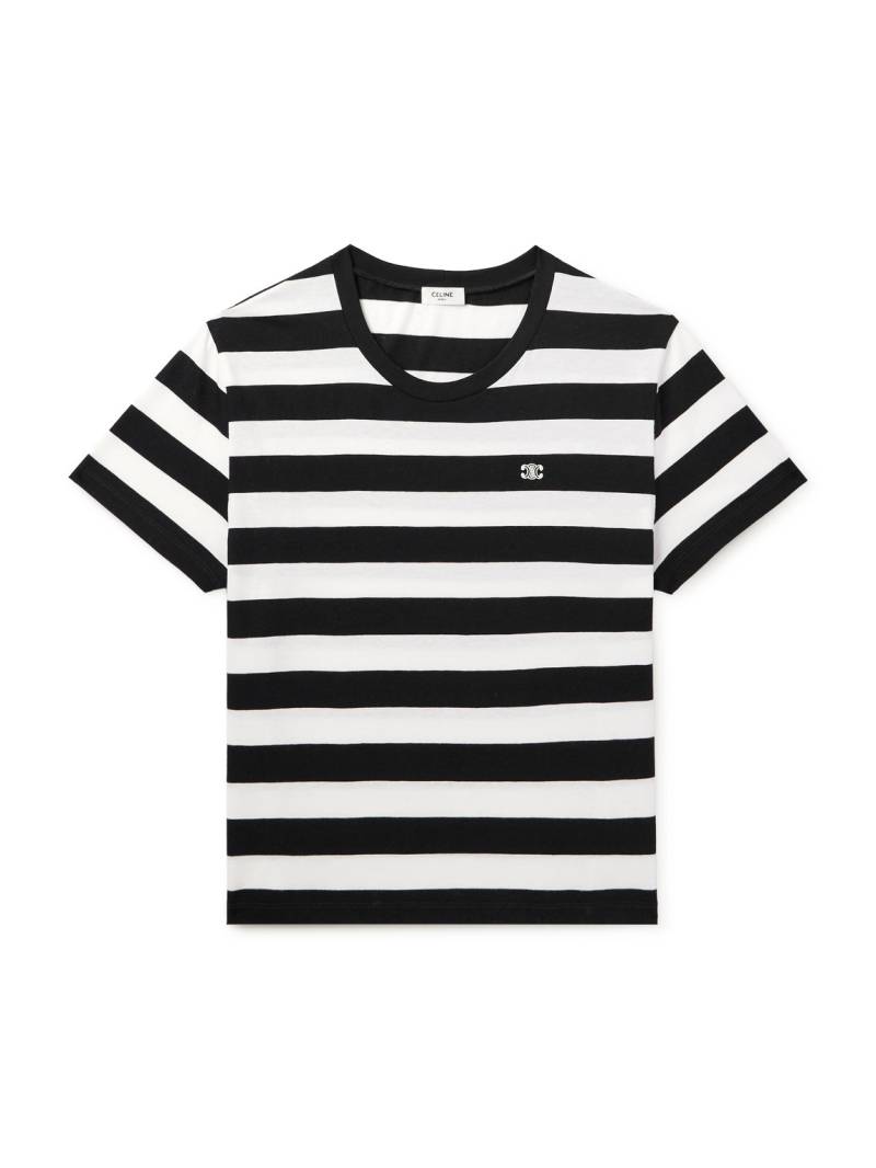 CELINE - Cropped Logo-Embroidered Striped Cotton-Jersey T-Shirt - Men - Black - XL von CELINE