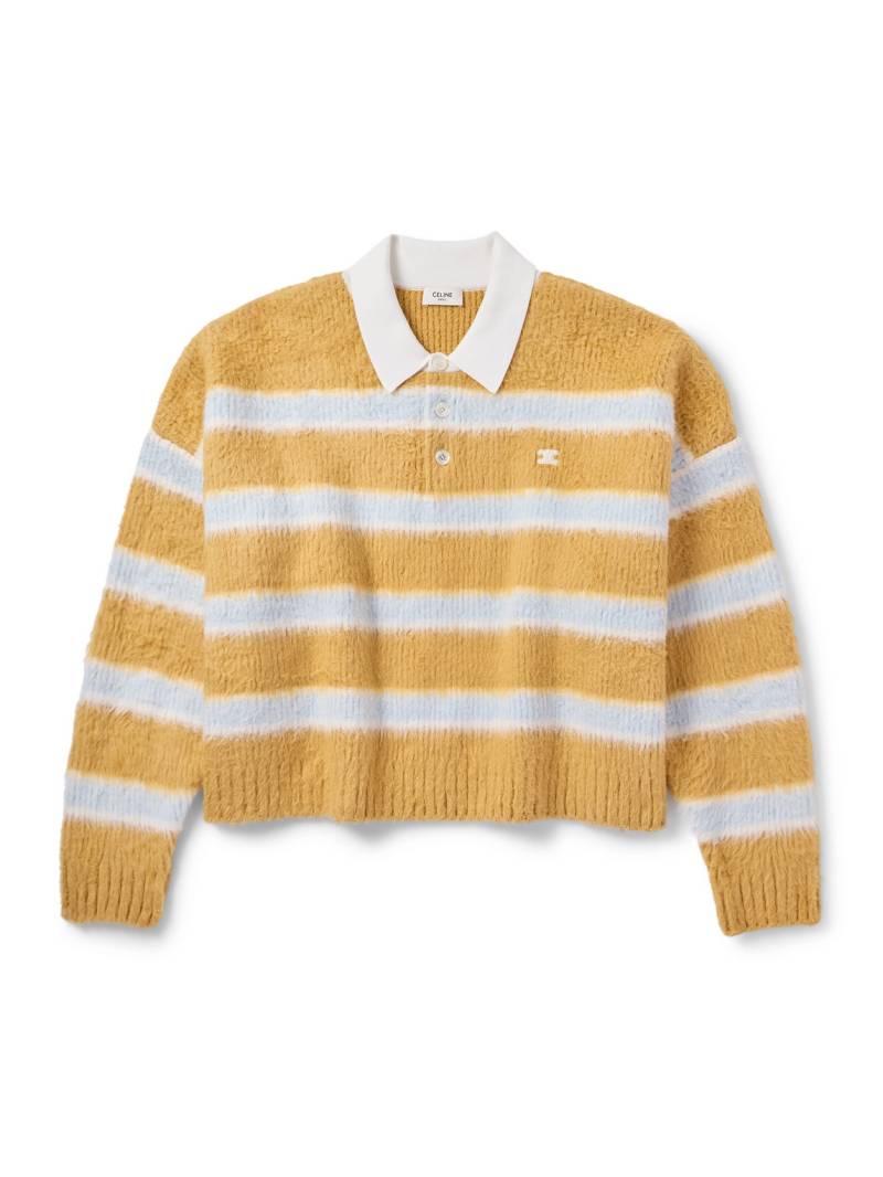 CELINE - Cropped Striped Ribbed Brushed Cotton-Blend Polo Shirt - Men - Yellow - XXL von CELINE