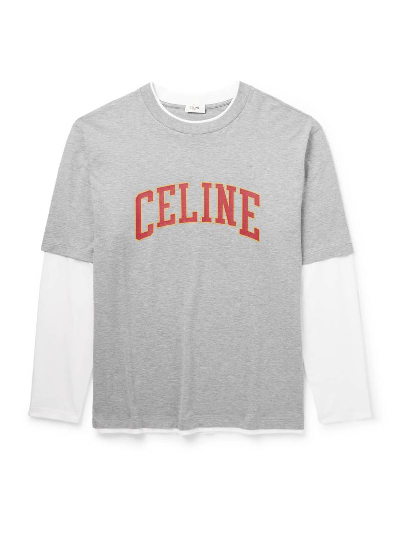CELINE - Layered Logo-Print Cotton-Jersey T-Shirt - Men - Gray - XS von CELINE