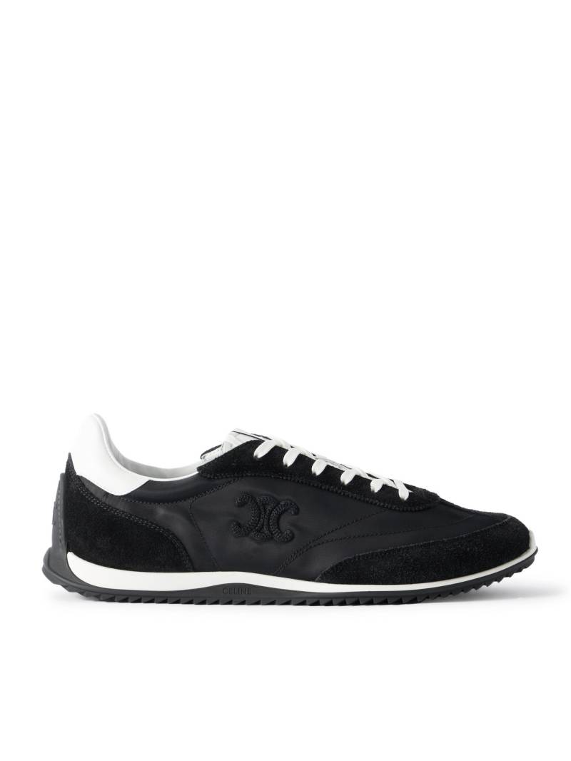 CELINE - Leather and Suede-Trimmed Logo-Embroidered Shell Sneakers - Men - Black - EU 40 von CELINE