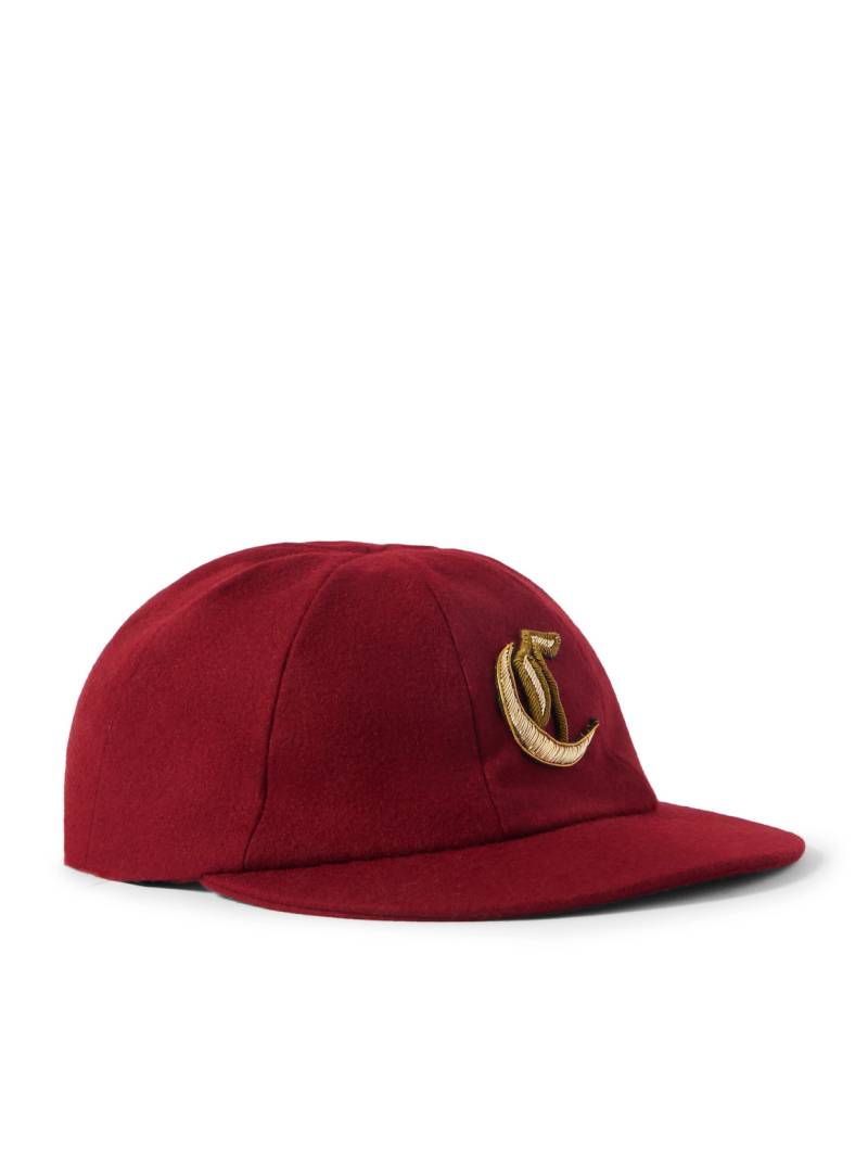 CELINE - Logo-Embellished Wool-Flannel Baseball Cap - Men - Burgundy - L von CELINE
