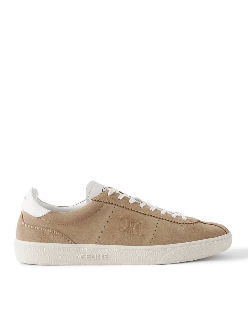 CELINE - Logo-Embossed Leather-Trimmed Suede Sneakers - Men - Neutrals - EU 44 von CELINE