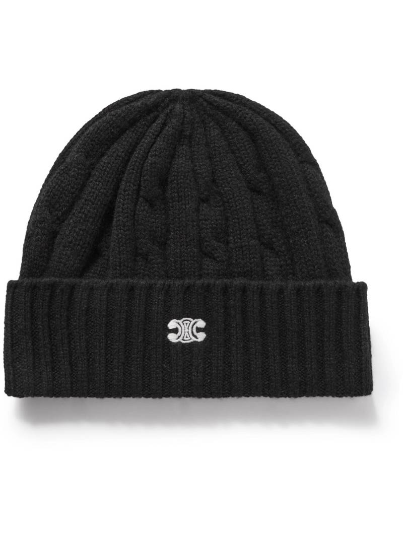 CELINE - Logo-Embroidered Cable-Knit Cashmere Beanie - Men - Black von CELINE