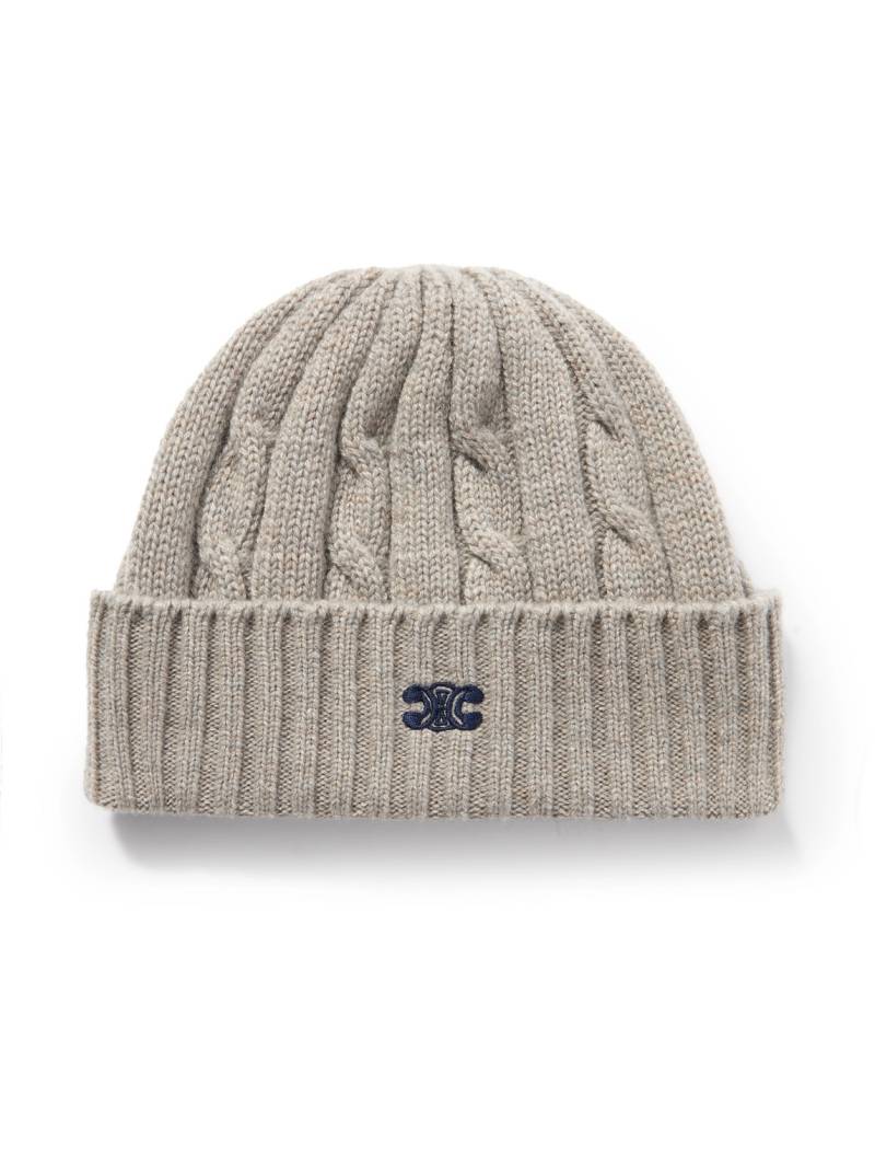 CELINE - Logo-Embroidered Cable-Knit Cashmere Beanie - Men - Gray CELINE - Logo-Embroidered Cable-Knit Cashmere Beanie - Men - Gray von CELINE