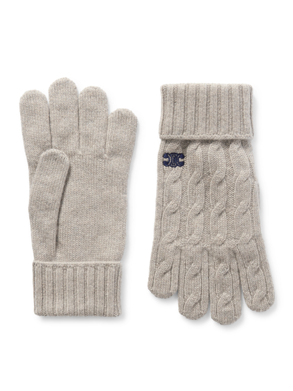 CELINE - Logo-Embroidered Cable-Knit Cashmere Gloves - Men - Gray - M von CELINE