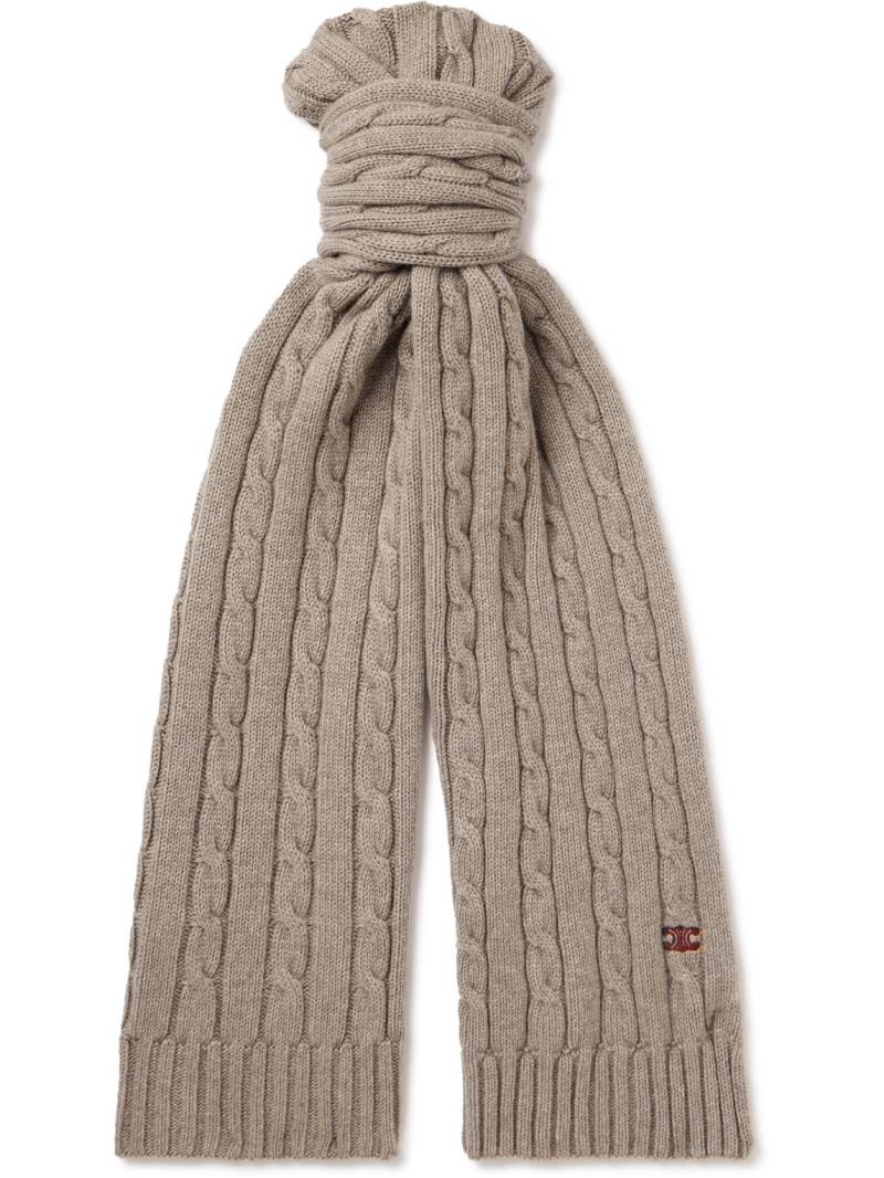 CELINE - Logo-Embroidered Cable-Knit Cashmere Scarf - Men - Neutrals von CELINE