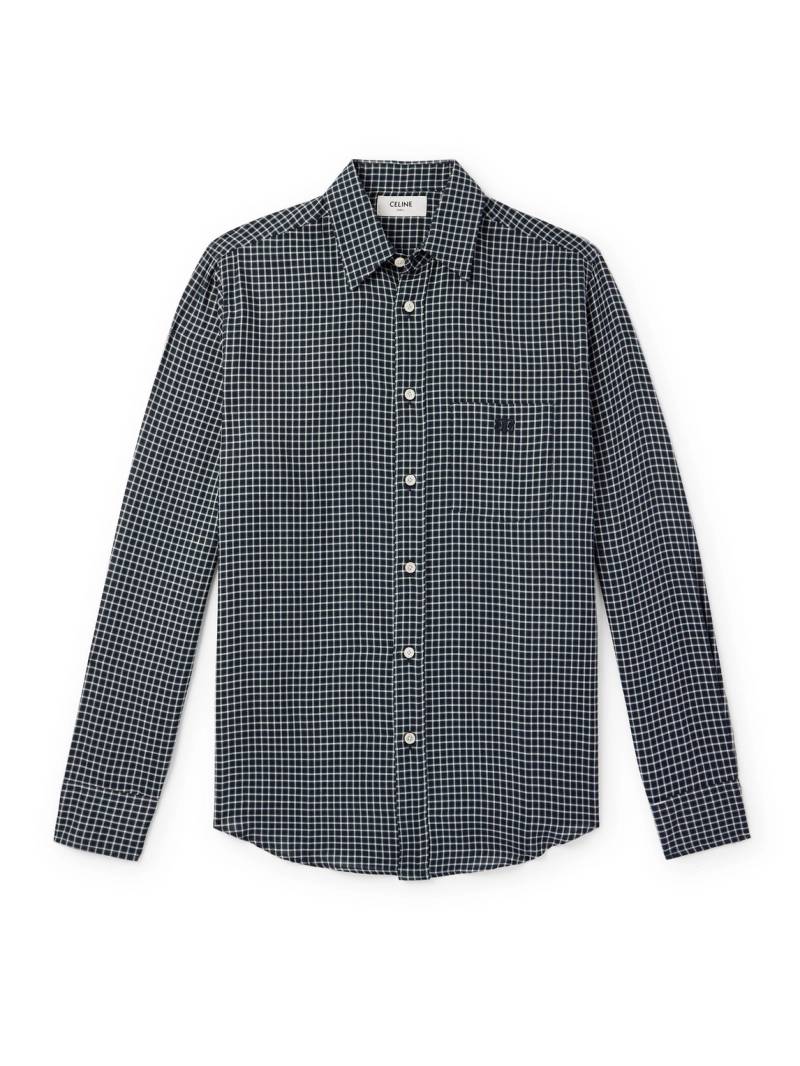 CELINE - Logo-Embroidered Checked Cotton Shirt - Men - Blue - EU 39 von CELINE