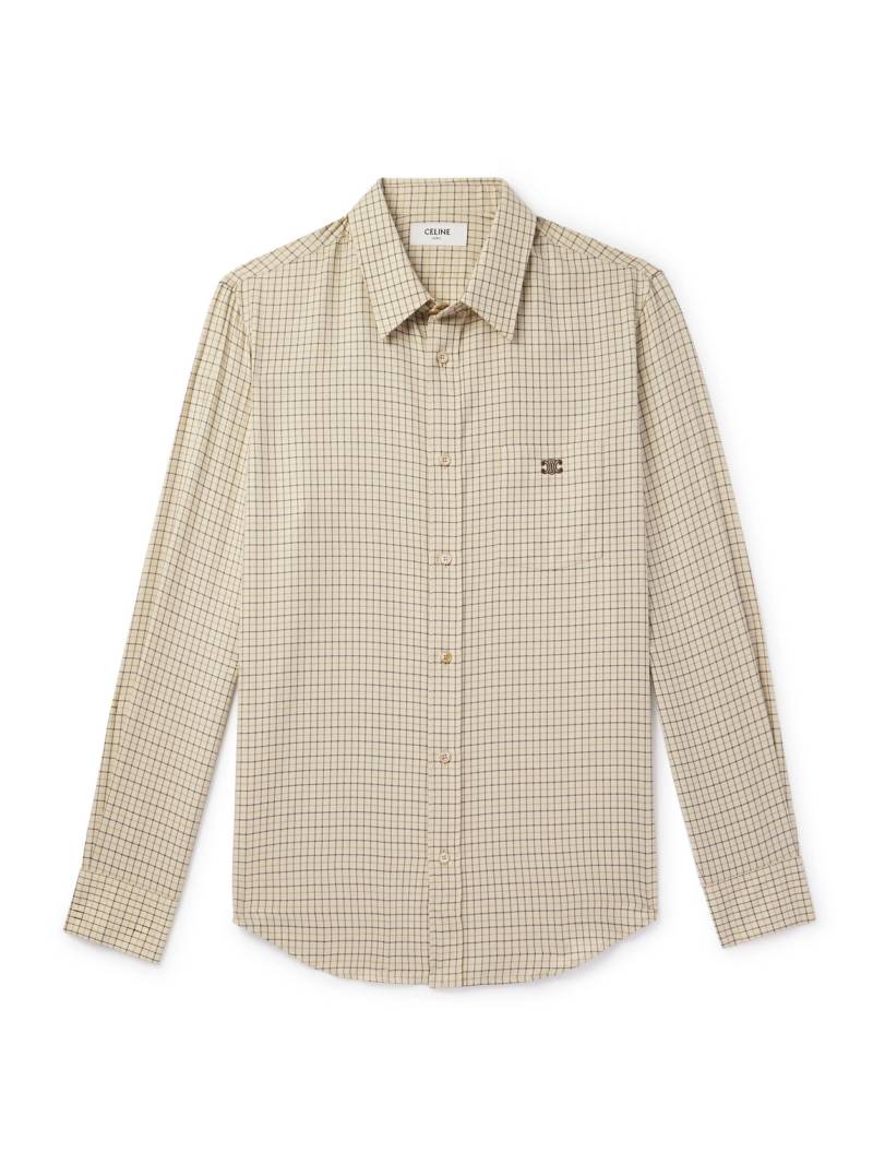 CELINE - Logo-Embroidered Checked Cotton Shirt - Men - Neutrals - EU 38 von CELINE
