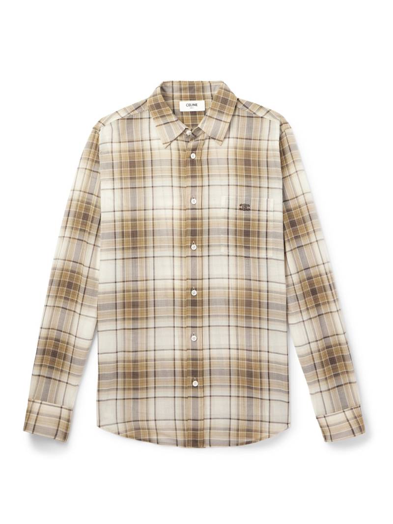 CELINE - Logo-Embroidered Checked Cotton Shirt - Men - Neutrals - EU 41 von CELINE