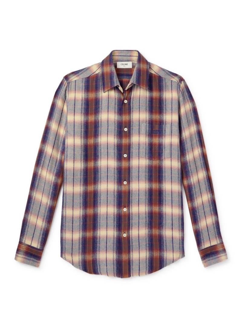 CELINE - Logo-Embroidered Checked Flannel Shirt - Men - Red - EU 38 von CELINE