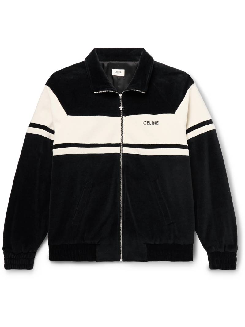 CELINE - Logo-Embroidered Cotton-Blend Velour Track Jacket - Men - Black - L von CELINE