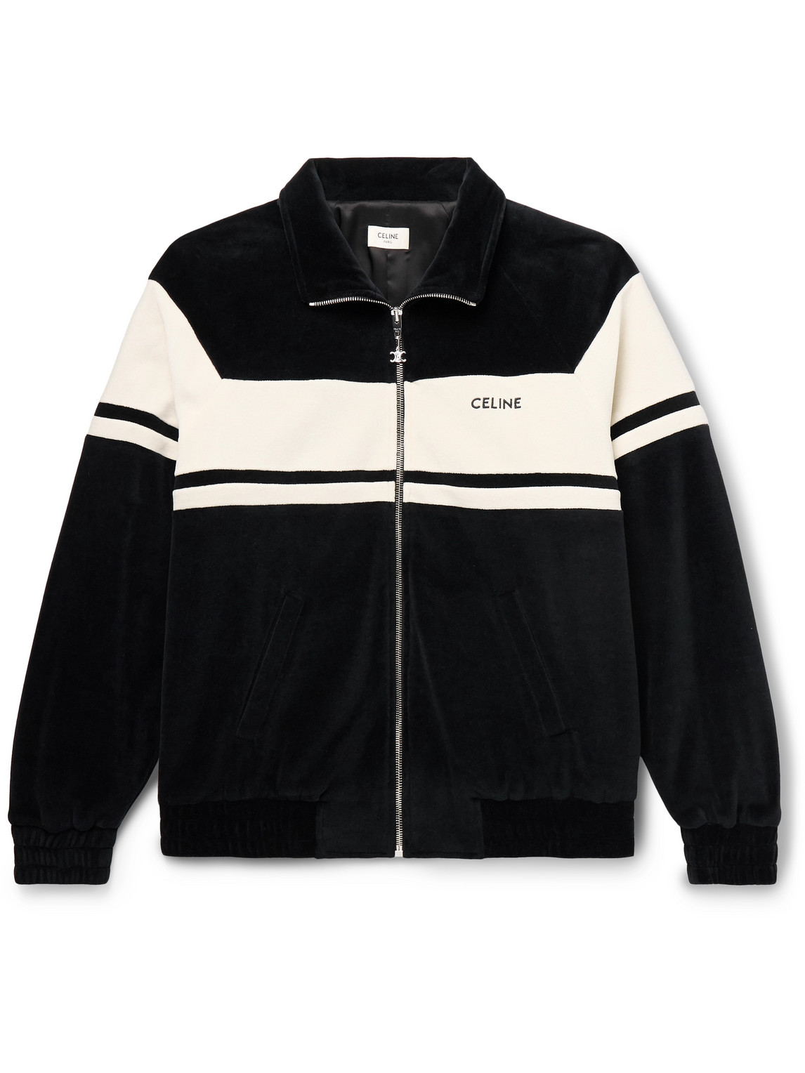 CELINE - Logo-Embroidered Cotton-Blend Velour Track Jacket - Men - Black - XL von CELINE