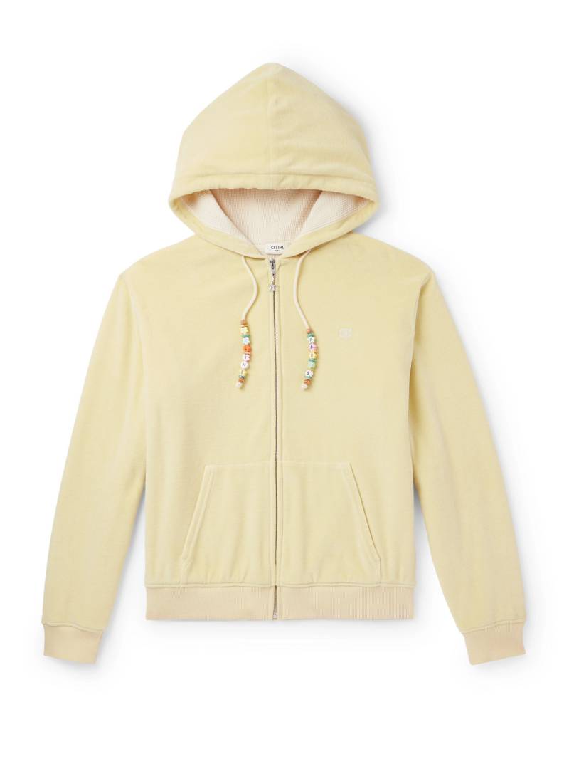 CELINE - Logo-Embroidered Cotton-Blend Velour Zip-Up Hoodie - Men - Yellow - L von CELINE