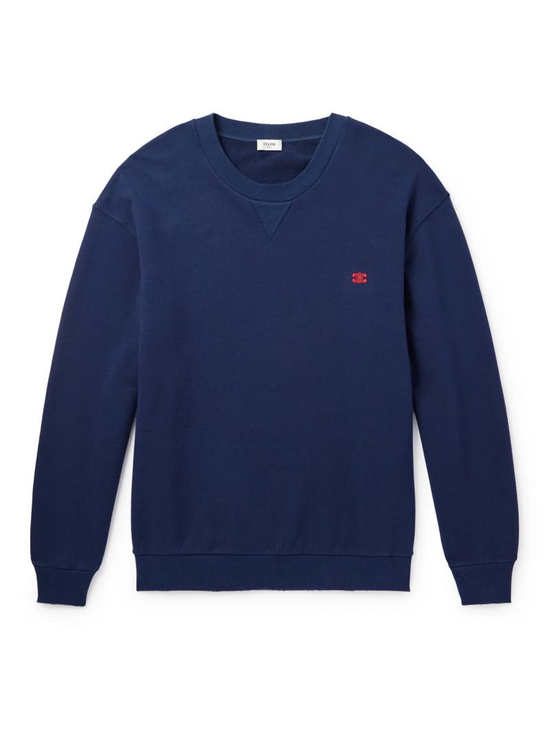 CELINE - Logo-Embroidered Cotton-Jersey Sweatshirt - Men - Blue - XXL von CELINE