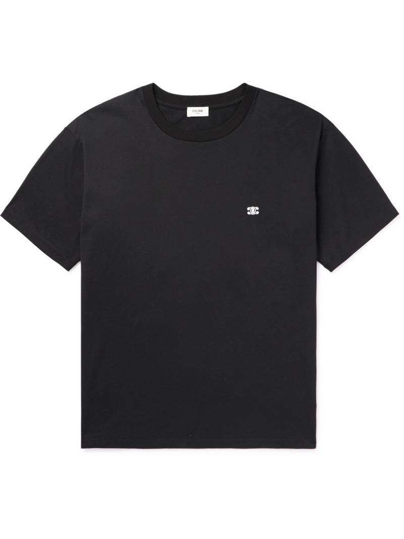 CELINE - Logo-Embroidered Cotton-Jersey T-Shirt - Men - Black - XXL von CELINE
