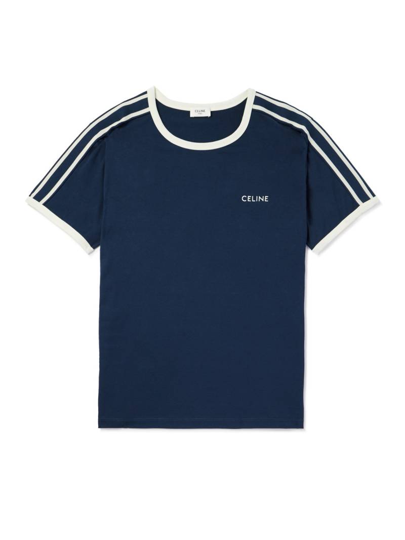 CELINE - Logo-Embroidered Cotton-Jersey T-Shirt - Men - Blue - M von CELINE
