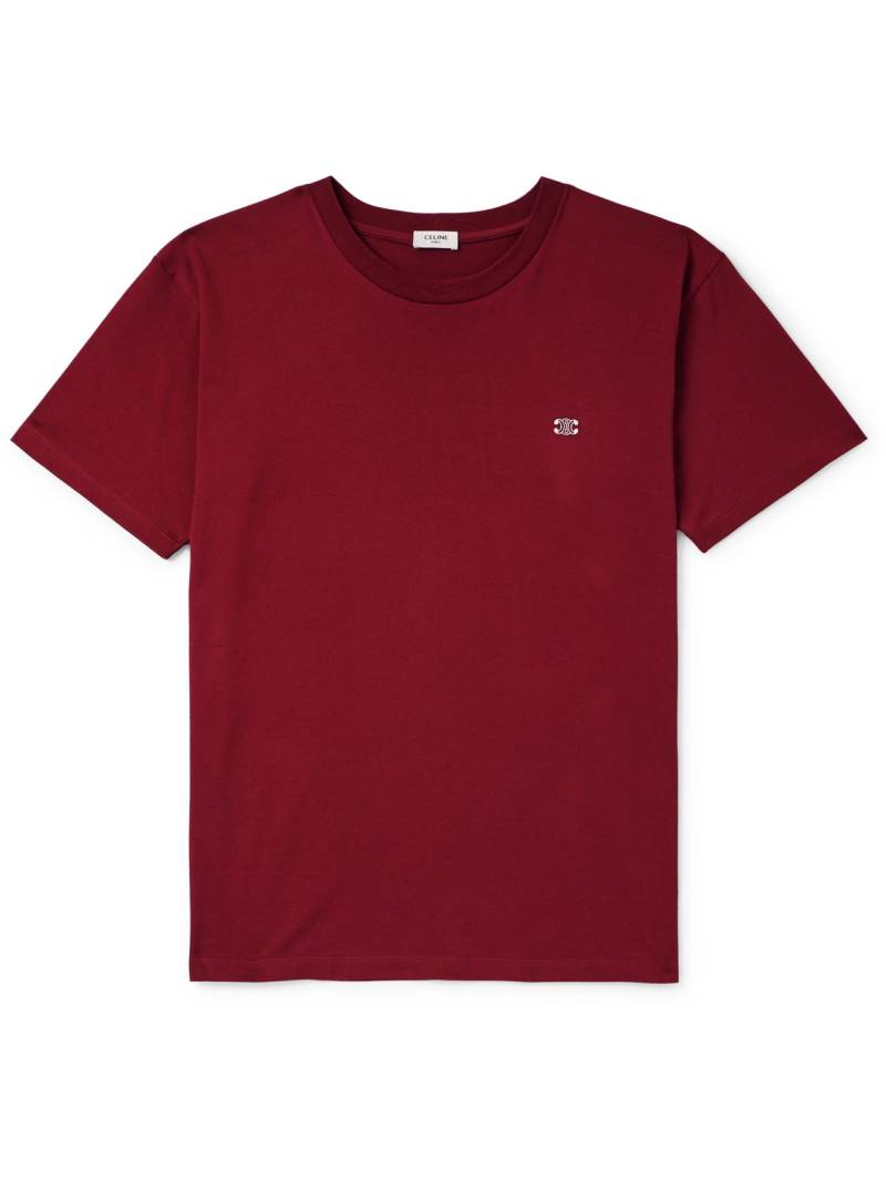 CELINE - Logo-Embroidered Cotton-Jersey T-Shirt - Men - Burgundy - M von CELINE