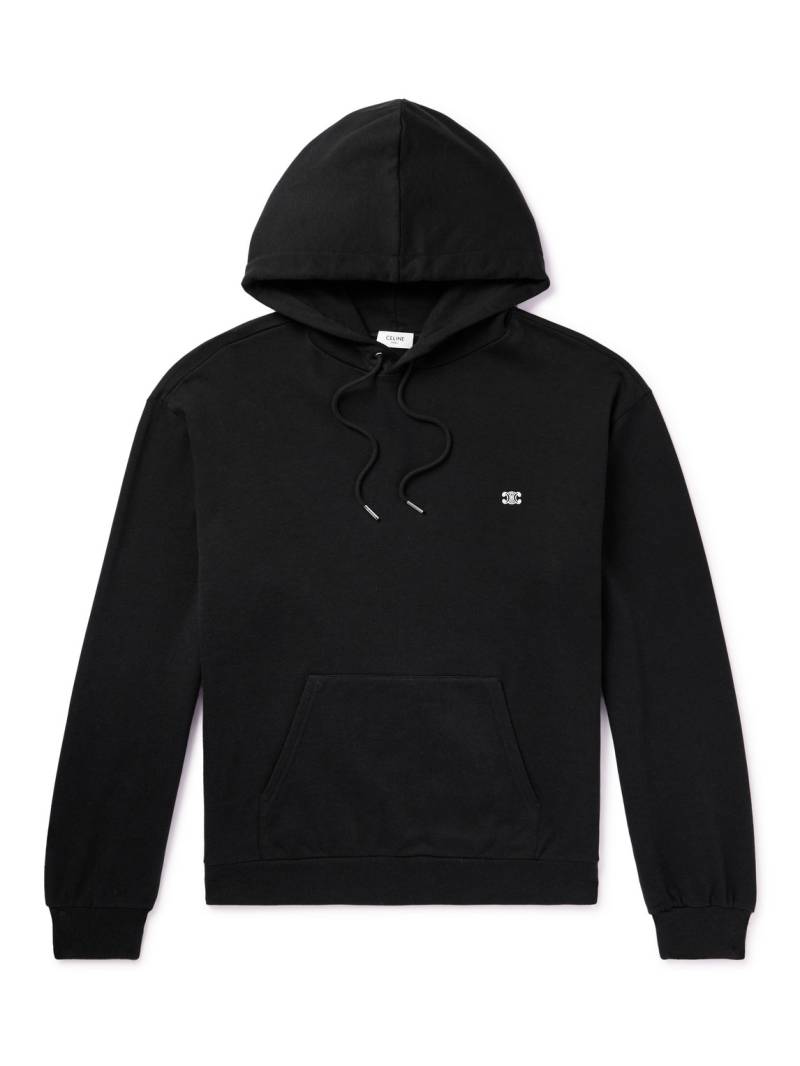CELINE - Logo-Embroidered Cotton and Cashmere-Blend Hoodie - Men - Black - XL von CELINE