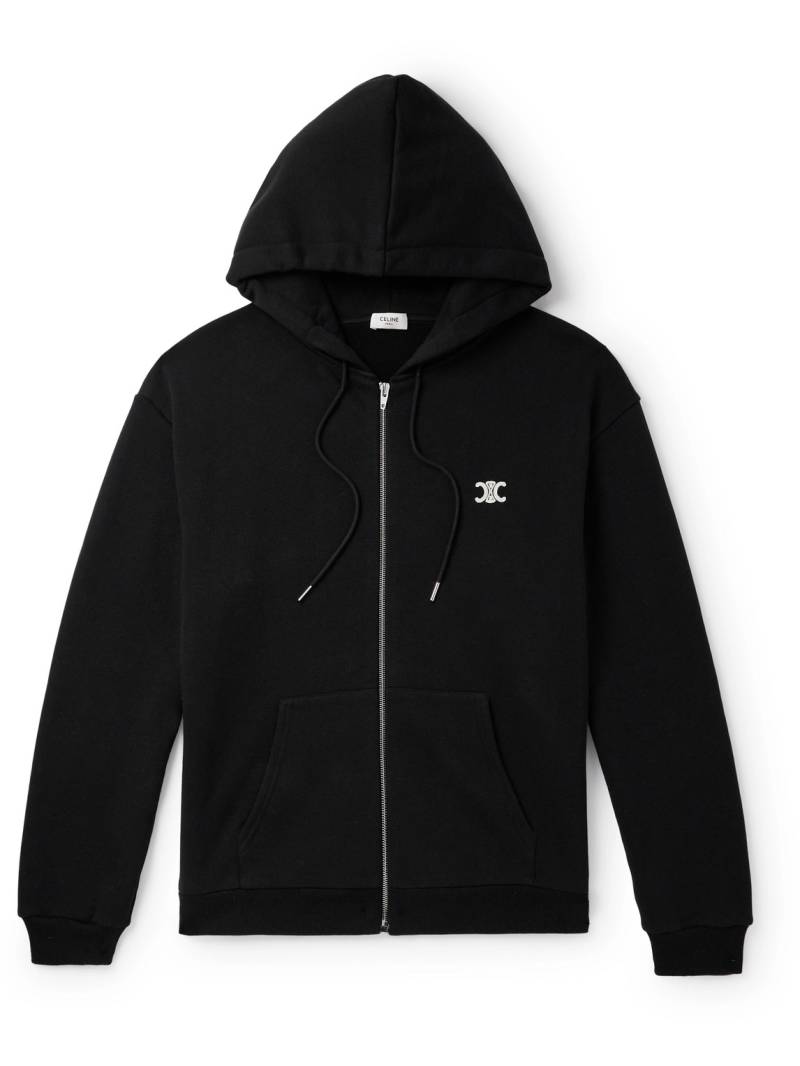 CELINE - Logo-Embroidered Cotton and Cashmere-Blend Zip-Up Hoodie - Men - Black - S von CELINE