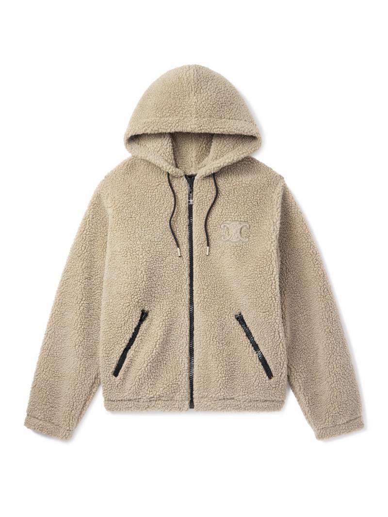 CELINE - Logo-Embroidered Fleece Hooded Jacket - Men - Neutrals - XXL von CELINE