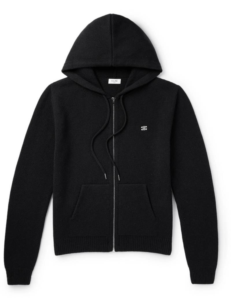 CELINE - Logo-Embroidered Knitted Wool and Cashmere-Blend Hoodie - Men - Black - S von CELINE