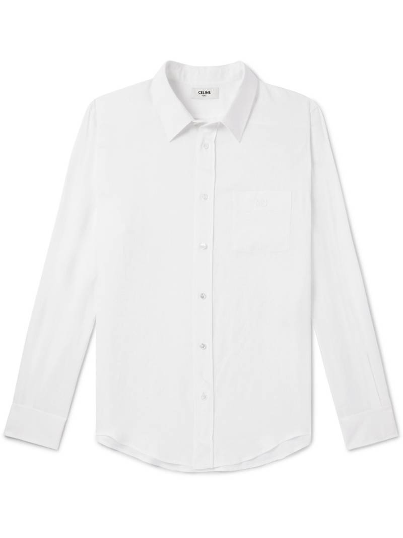 CELINE - Logo-Embroidered Linen Shirt - Men - White - EU 37 von CELINE