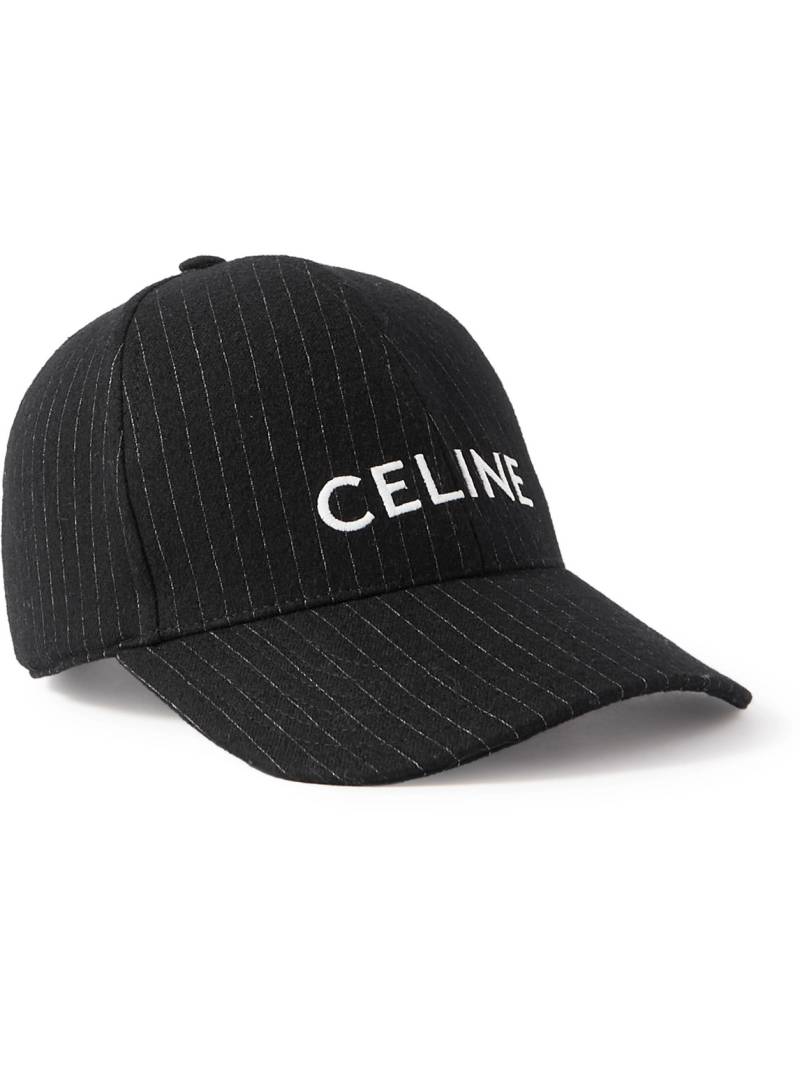 CELINE - Logo-Embroidered Pinstriped Wool Hat - Men - Black - M von CELINE