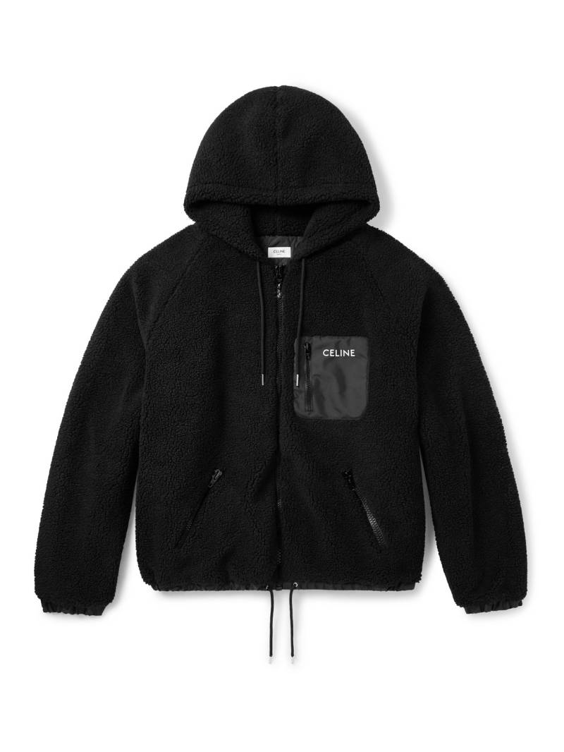 CELINE - Logo-Embroidered Shell-Trimmed Fleece Hoodie - Men - Black - XXL von CELINE