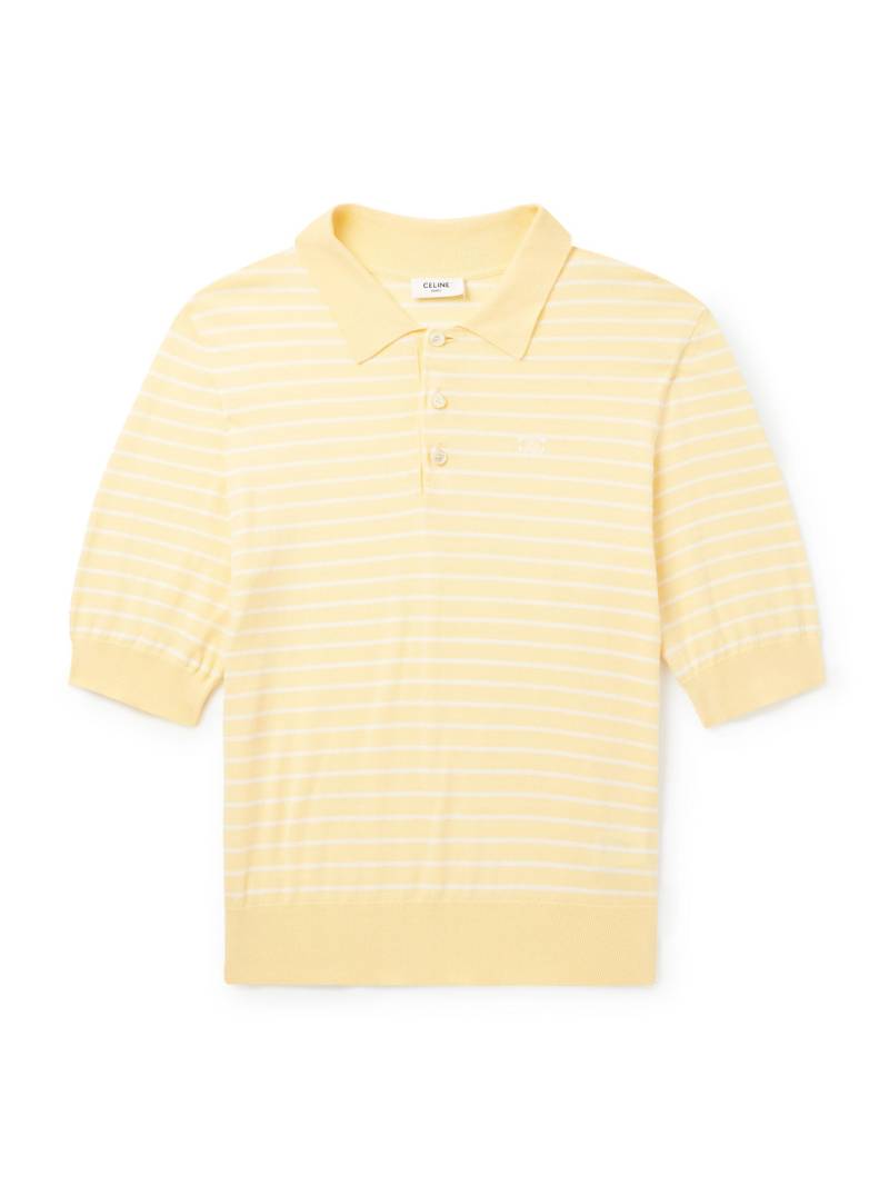 CELINE - Logo-Embroidered Striped Cotton Polo Shirt - Men - Yellow - L von CELINE