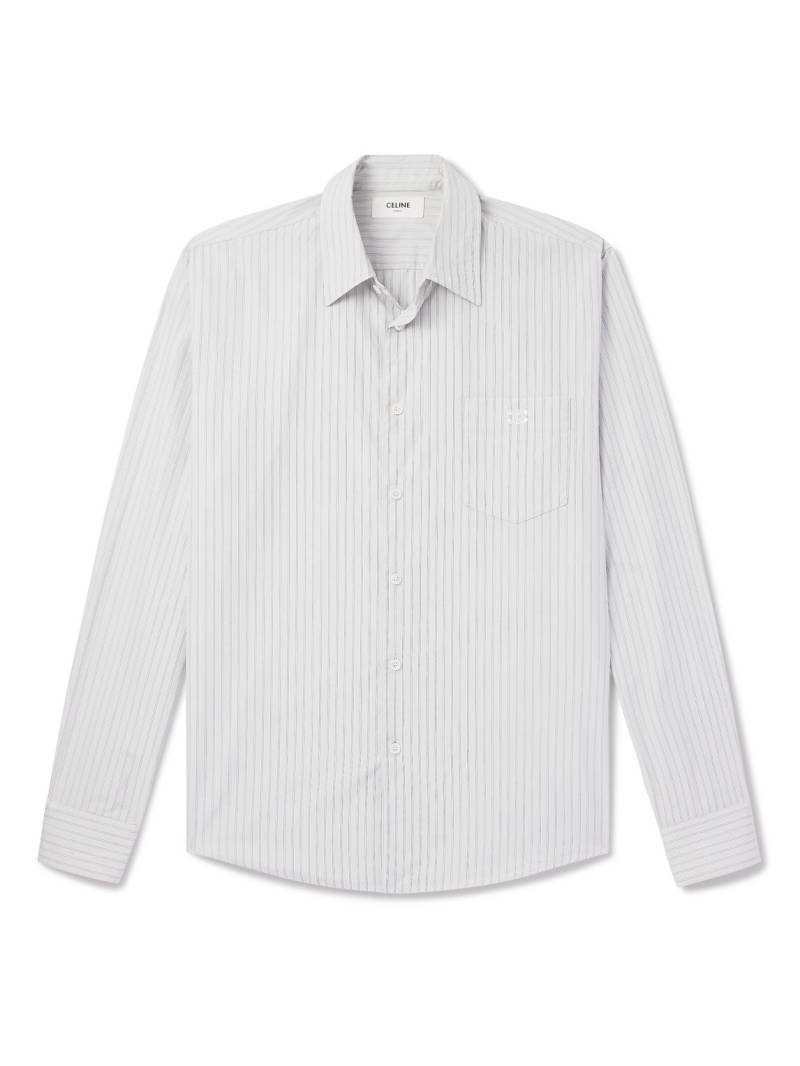 CELINE - Logo-Embroidered Striped Cotton-Poplin Shirt - Men - Gray - EU 39 von CELINE