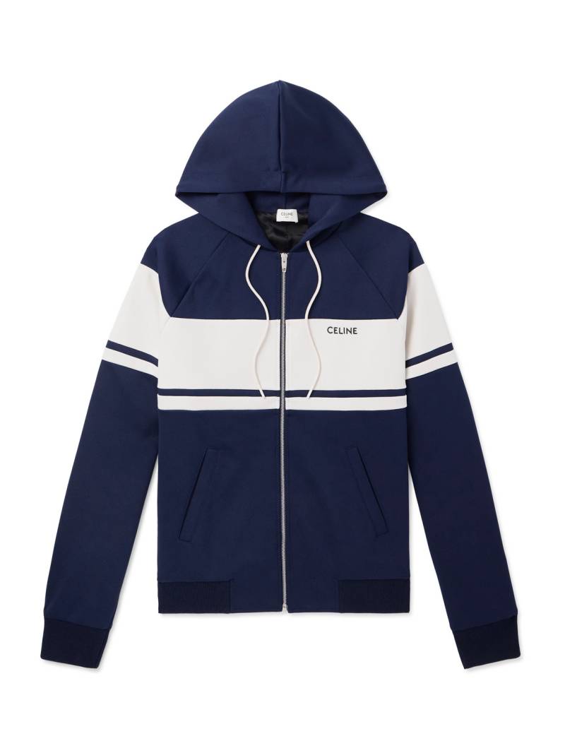 CELINE - Logo-Embroidered Striped Jersey Hooded Track Jacket - Men - Blue - XXL von CELINE