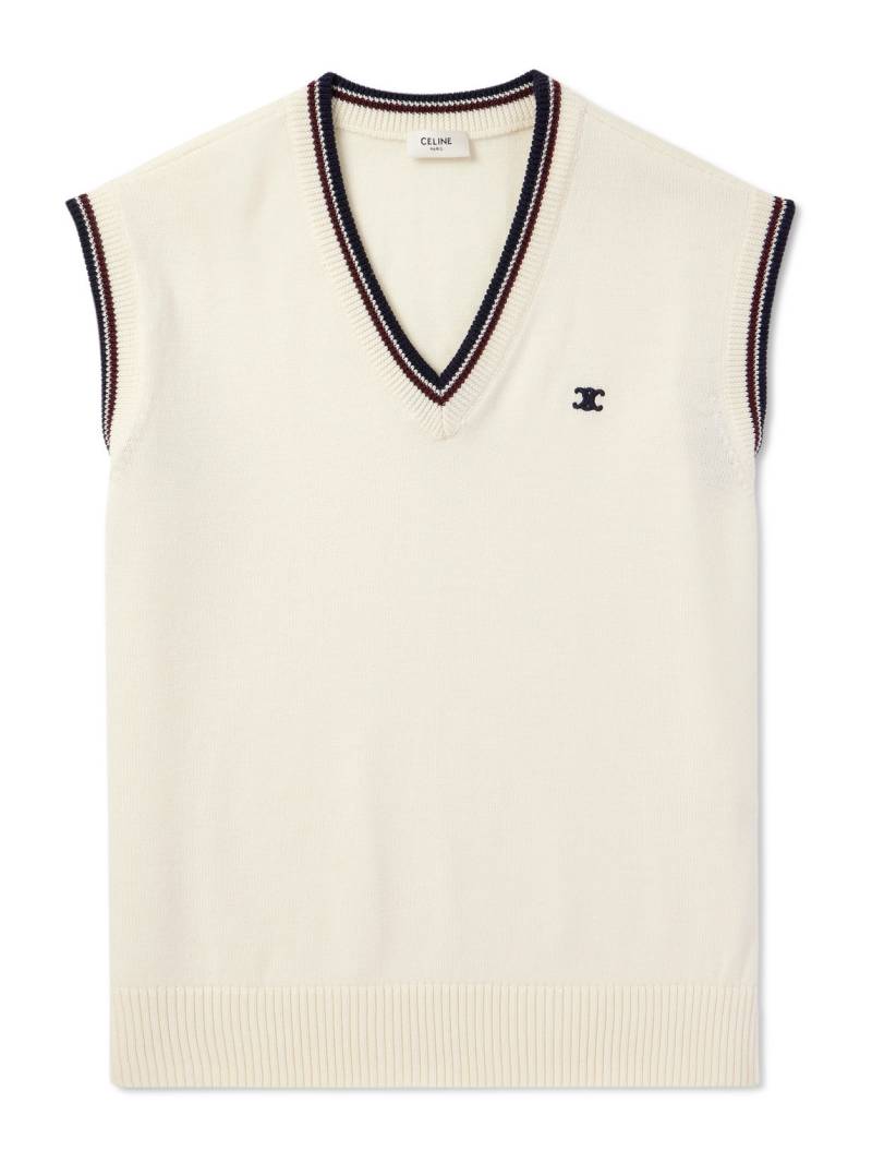 CELINE - Logo-Embroidered Striped Wool Sweater Vest - Men - Neutrals - S von CELINE