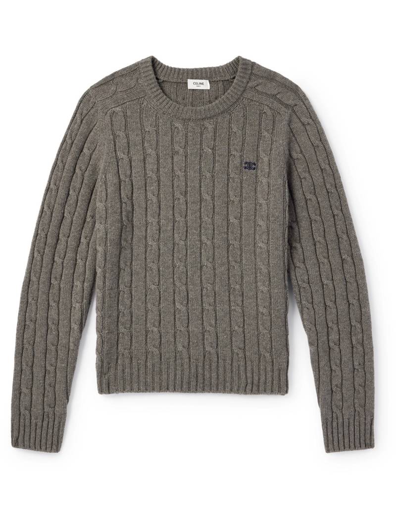 CELINE - Logo-Embroidered Suede-Trimmed Cable-Knit Cashmere Sweater - Men - Brown - XXL von CELINE
