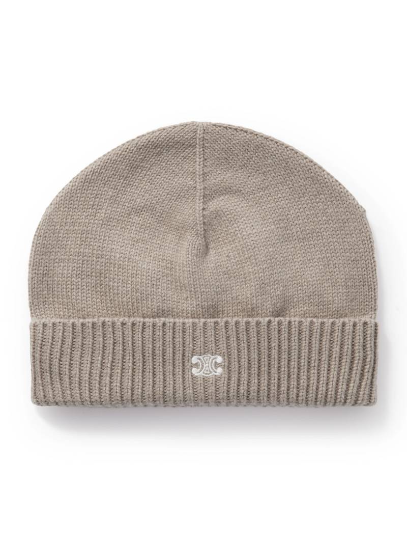 CELINE - Logo-Embroidered Wool and Cashmere-Blend Beanie - Men - Neutrals von CELINE