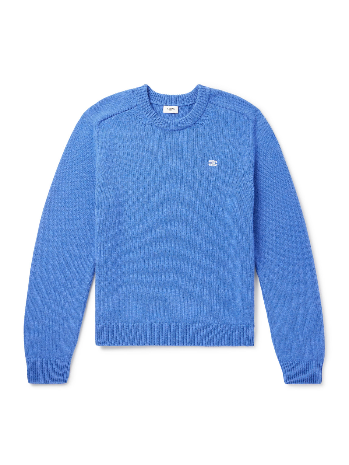 CELINE - Logo-Embroidered Wool and Cashmere-Blend Sweater - Men - Blue - XXL von CELINE